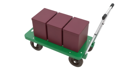 Isolated hand truck with three boxes, moving stuff, furniture shipping, delivery equipment