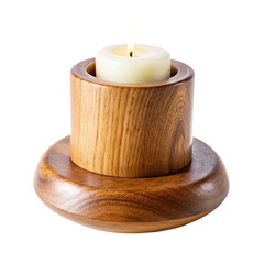 Wooden Candle Holder with White Candle