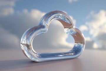 Realistic cloud computing icon with a clear design against a serene blue sky and soft clouds in the background during daylight