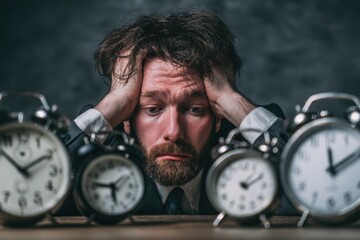 Frustration mounts as deadlines loom for a leader overwhelmed by time management pressures in a busy office environment