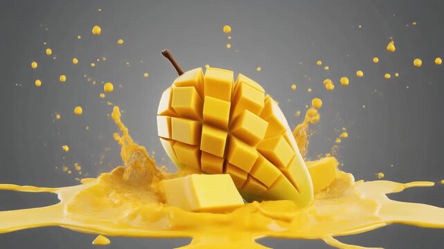 Fresh mango splash visual representing tropical fruit juice, healthy drinks, and beverage advertising.