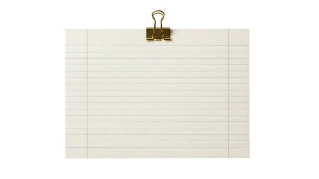 Isolated sheet of notebook paper with golden paper clip, for notes, list or message - Powered by Adobe