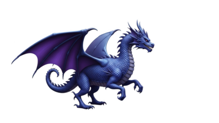 Blue dragon with purple wings on black background fantasy mythical creature