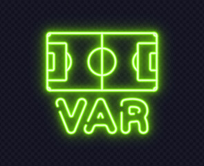Bright green neon football field icon with VAR text, designed for sports bar interiors and fan zones. Modern glowing style adds energy to match night events and live match