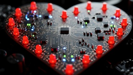 Heart shaped circuit board with red leds