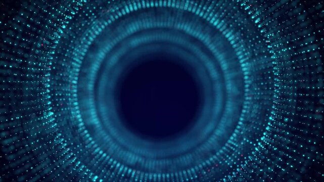 Technology wireframe circle tunnel on blue background. Futuristic 3D wormhole grid. Big data visualization. 3D rendering.