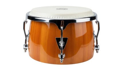 Isolated drum set for studio audio recordings, instrument with white head and wooden body