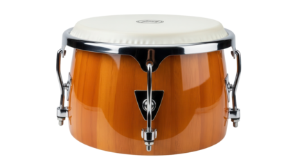 Isolated drum set for studio audio recordings, instrument with white head and wooden body