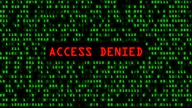 Cybersecurity Alert: 'Access Denied' Error Message Displayed Over a Green Binary Code Matrix Digital Background