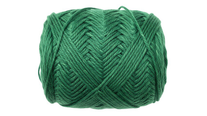 Isolated ball of green yarn, textured craft fiber for knitting, crocheting, needlework, sewing