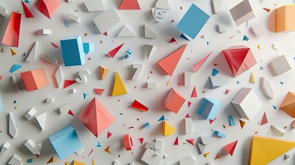 Multicolored geometric shapes on a light background. The concept of futuristic digital design and abstract art.