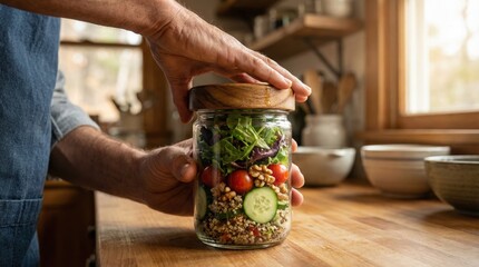 Modern Healthy Meal Prep with Glass Containers on Kitchen Table