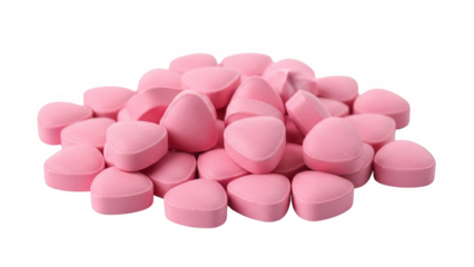 Pile of pink heart shaped pills on black background pink pills medication