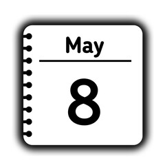 May 8st calendar new year day reminder icon note pad diary symbol