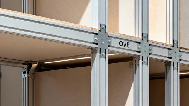 Medium shot capturing detailed assembly of OVE variation framing demonstrating innovative spacing and structural efficiency for resource conservation.