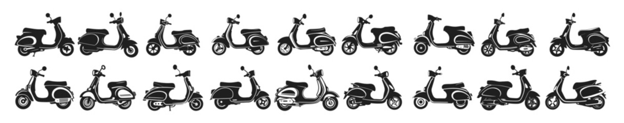 Obraz premium scooter silhouette icons set logo black motorcycle vehicle