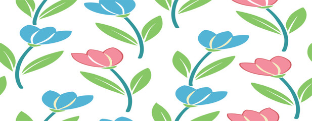 seamless pattern pink and blue tulip flowers spring floral