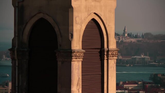 Close View of St Anthony Church Tower with Topkapi Palace Background