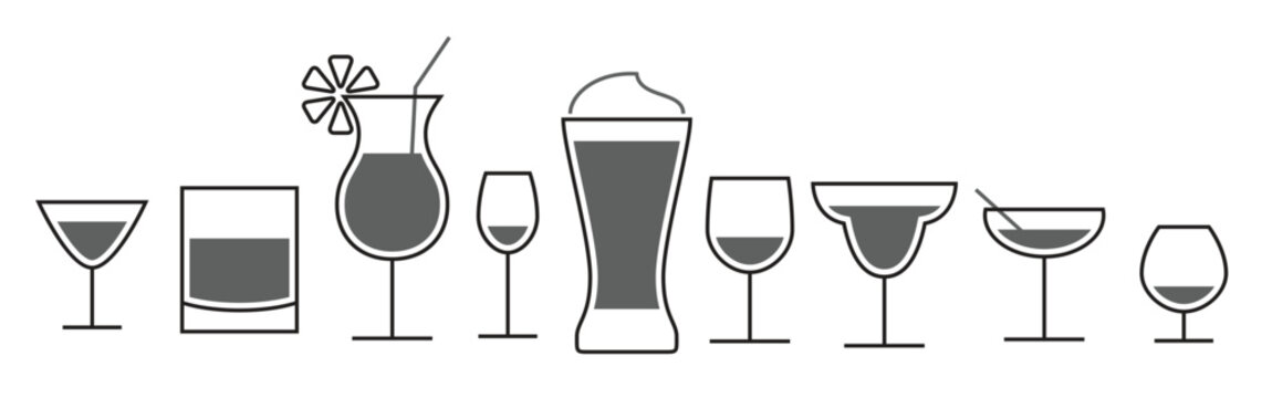set of icons on a theme alcohol drinks