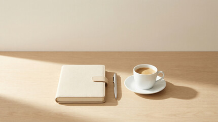 Fresh Start Planning Notebook and Coffee on a Wooden Desk, Inspiring Motivation for Future Goals and Success
