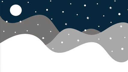Simple Minimalist Vector of Hills in Winter Season With Snowfall 