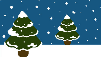 Simple Minimalist Winter Season Background With Pine Christmas Trees and Snowfall