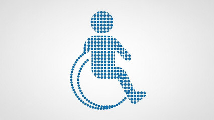 Blue dot pattern wheelchair user symbol on white background for accessibility and disability awareness