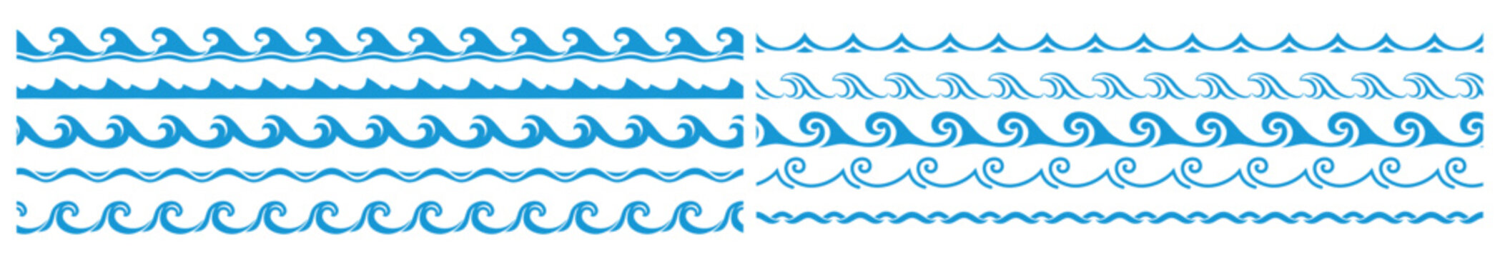 Sea and ocean blue wave line water borders