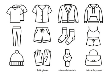 Band socks basic structured icons closet purse hoodie foldable minimalist icon vector