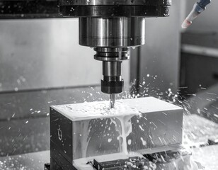A high-precision CNC milling machine is cutting a solid metal