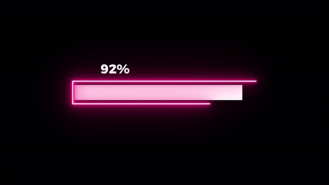 Progress Bar Loading Animation Showing 0 to 92 Percent Completion in Digital Interface with Dark Background and Neon Pink Glow