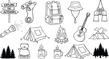 Obraz premium Camping and outdoor adventure illustration