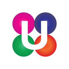 this is a letter logo design of initial U on a four circle round shape in different colors that looks good on a white background