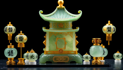 Vintage antique brass lamp with magic genie vibe on blue background