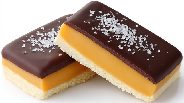 Hyper-real broken single Twix on white: half-cut reveals choc-caramel-biscuit layers, texture perfect for snack e-commerce hero, dessert tutorial cover, cravings ad