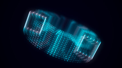 Color wireframe torus with connection dots and lines. 3d geometric form. Realistic isolated model. 3d rendering