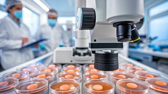 IVF Procedure Concept ,Laboratory scientist microscope petri dish egg research medical technology sterile teamwork innovation science biotechnology