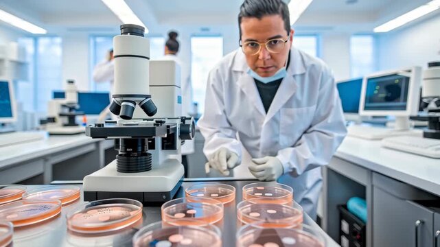 IVF Procedure Concept ,Scientist laboratory with microscope and petri dish for medical research experiment, modern technology analysis and healthcare