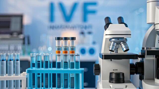 IVF Procedure Concept ,Laboratory microscope test tube IVF fertility science research medical glassware equipment clinical healthcare technology