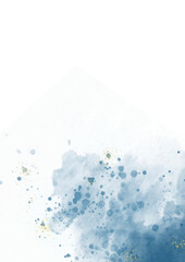 Abstract blue watercolor background draw on white background and gold splashes effect. blue texture design template for birthday invite or card.