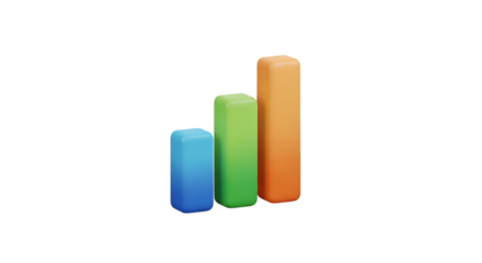 Three colorful cylindrical objects of varying heights isolated on transparent background