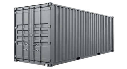 A detailed perspective view of a standard shipping container isolated on transparent background