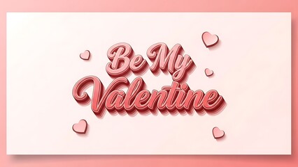Retro three dimensional script text reading be my valentine surrounded by floating hearts against a soft pink gradient background perfect for romance