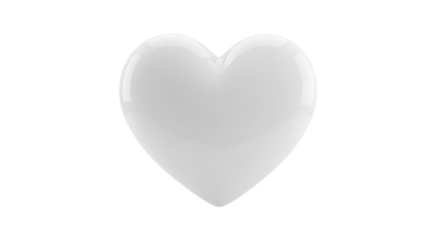 A smooth white heart shape with subtle shading isolated on transparent background