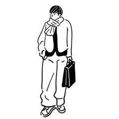 Man holding a bag Line art Vector