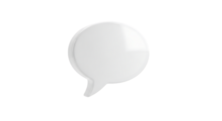 A single white speech bubble icon with a rounded shape and a pointed tail isolated on transparent background