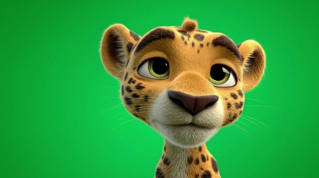 Funny three-dimensional cartoon cheetah animal render a colourful wild nature mascot. Powerful African wildlife visual for children's story, strong predator with spots