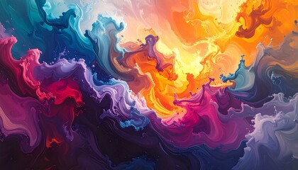 Mythical warrior battles fiery cosmic storm in surreal abstract fantasy landscape scene