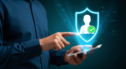 Ensuring Digital Trust User Holds Smartphone with Glowing Cyber Shield Icon Symbolizing Enhanced Online Data Protection and Secure Personal Information Management