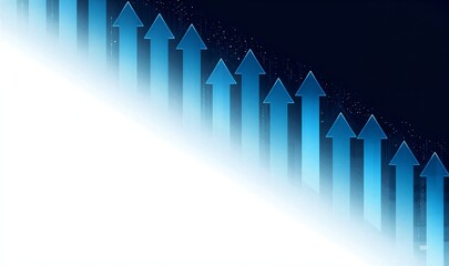 Blue arrows ascend in sequence, symbolizing growth, progress, and forward momentum against a dark background.